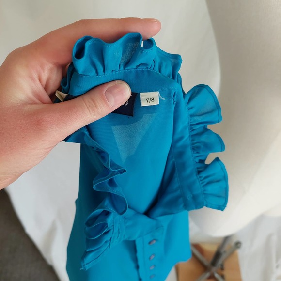 Vintage 80s 90s Ruffle Mock Neck Semi-Sheer Button-Up Blouse - Picture 10 of 10